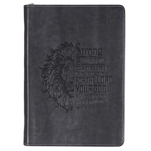 Be Strong and Courageous Classic Gray Faux Leather Journal with Zipper Closure - Joshua 1:9
