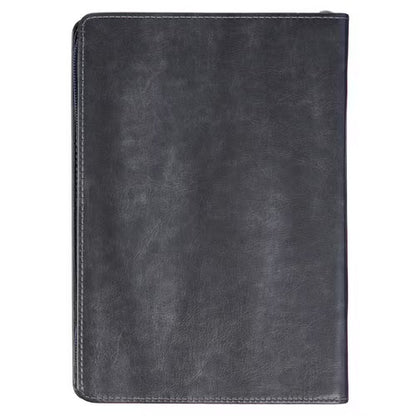 Be Strong and Courageous Classic Gray Faux Leather Journal with Zipper Closure - Joshua 1:9