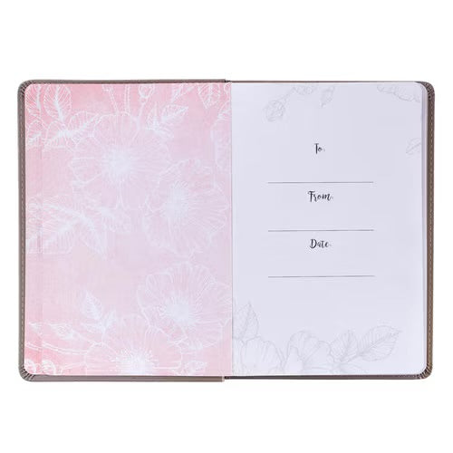 Strength and Dignity Taupe Faux Leather Journal – Proverbs 31:25