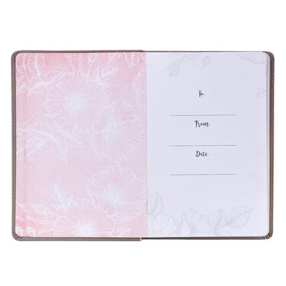 Strength and Dignity Taupe Faux Leather Journal – Proverbs 31:25