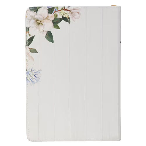 Strength and Dignity White Magnolia Faux Leather Journal - Proverbs 31:25