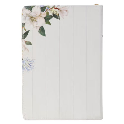 Strength and Dignity White Magnolia Faux Leather Journal - Proverbs 31:25