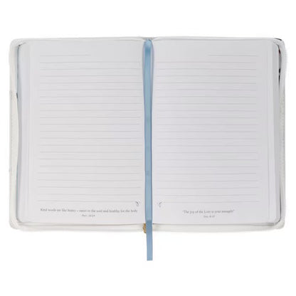 Strength and Dignity White Magnolia Faux Leather Journal - Proverbs 31:25