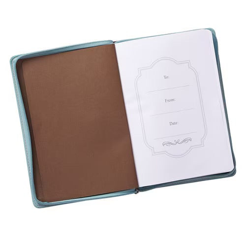 Blessed Teal Faux Leather Journal with Zippered Closure - Luke 1:45