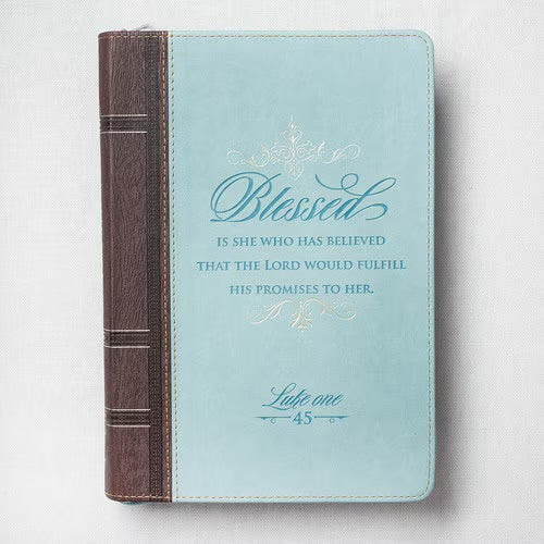 Blessed Teal Faux Leather Journal with Zippered Closure - Luke 1:45