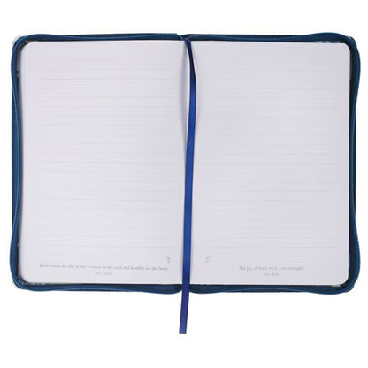 Strength and Dignity Indigo Rose Faux Leather Journal with Zipper Closure - Proverbs 31:25