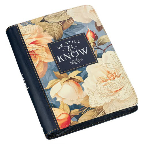 Be Still and Know Serene Roses Faux Leather Journal with Zipper Closure - Psalm 46:10