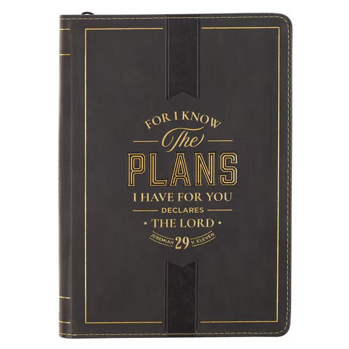 The Plans Charcoal Faux Leather Classic Journal with Zipper Closure - Jeremiah 29:11