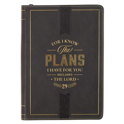 The Plans Charcoal Faux Leather Classic Journal with Zipper Closure - Jeremiah 29:11