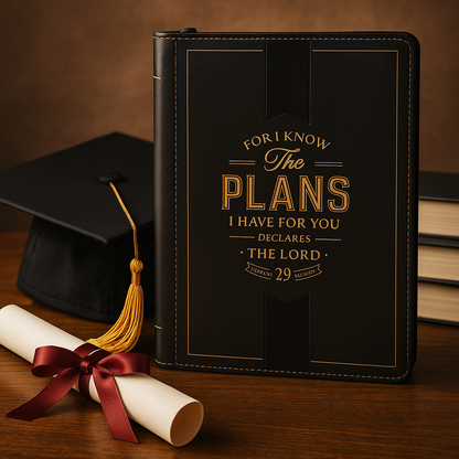 The Plans Charcoal Faux Leather Classic Journal with Zipper Closure - Jeremiah 29:11