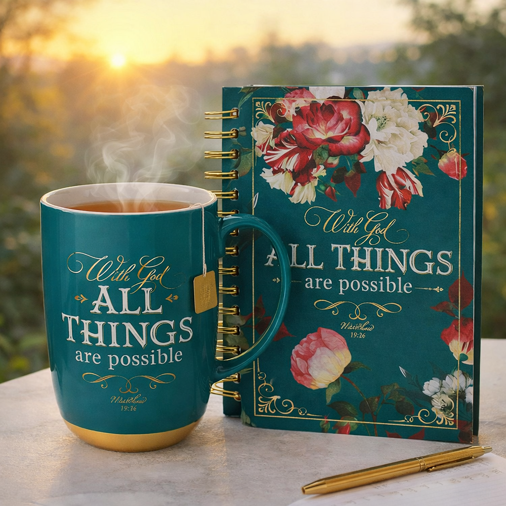 All Things are Possible Green Ceramic Coffee Mug with Exposed Clay Base - Matthew 19:26