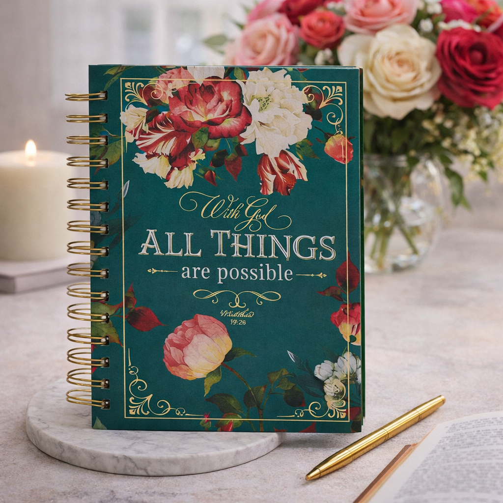 All Things are Possible Teal Tourmaline Spiral Journal - Matthew 19:26