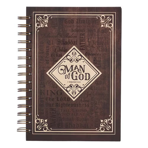 Man Of God Large Spiral Journal in Brown - 1 Timothy 6:11