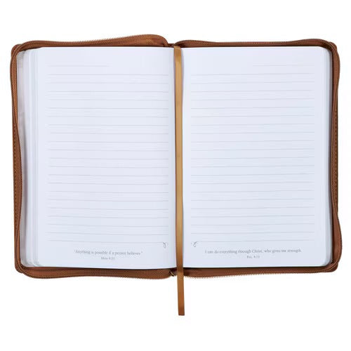 I Can Do All Things Through Christ Honey-brown Faux Leather Classic Journal with Zipper Closure - Philippians 4:13