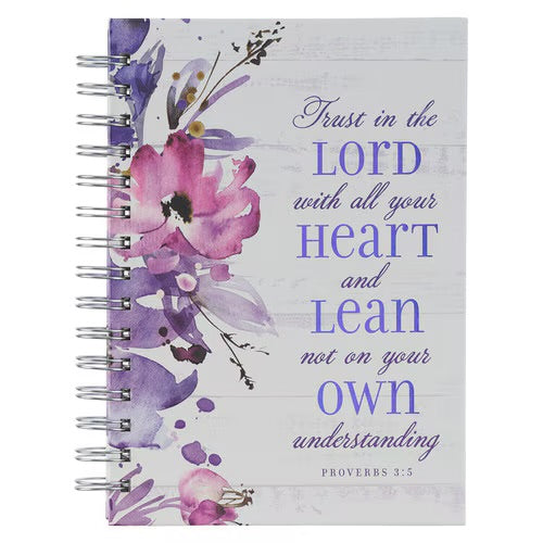 Trust in the Lord Purple Floral Garland Large Spiral Journal - Proverbs 3:5