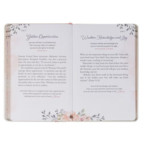 Pocket Size Christian Devotional Journal for Women - Godly Wisdom for Women White Faux Leather Devotional