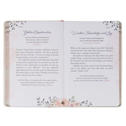 Pocket Size Christian Devotional Journal for Women - Godly Wisdom for Women White Faux Leather Devotional