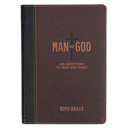 Christian Devotional Journal For Men - Man of God Two-Tone Brown Faux Leather Daily Devotional