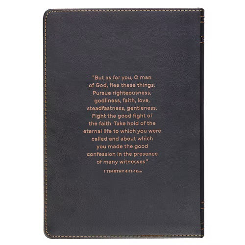 Christian Devotional Journal For Men - Man of God Two-Tone Brown Faux Leather Daily Devotional