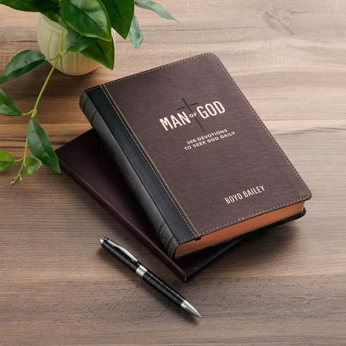 Christian Devotional Journal For Men - Man of God Two-Tone Brown Faux Leather Daily Devotional