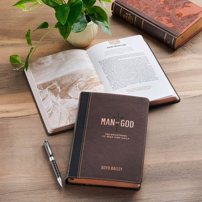 Christian Devotional Journal For Men - Man of God Two-Tone Brown Faux Leather Daily Devotional