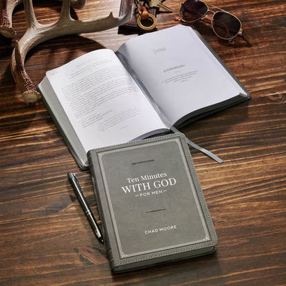 Christian Devotional Journal For Men - Ten Minutes with God for Men Gray Faux Leather Daily Devotional