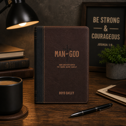 Christian Devotional Journal For Men - Man of God Two-Tone Brown Faux Leather Daily Devotional