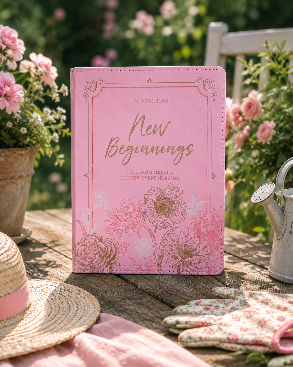 Christian Devotional Journal for Women - New Beginnings Pink Floral Faux Leather Devotional