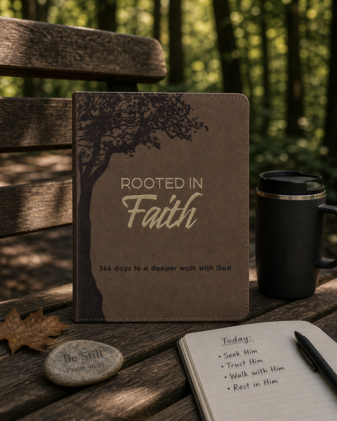 Christian Devotional Journal - Rooted in Faith Brown Faux Leather Devotional