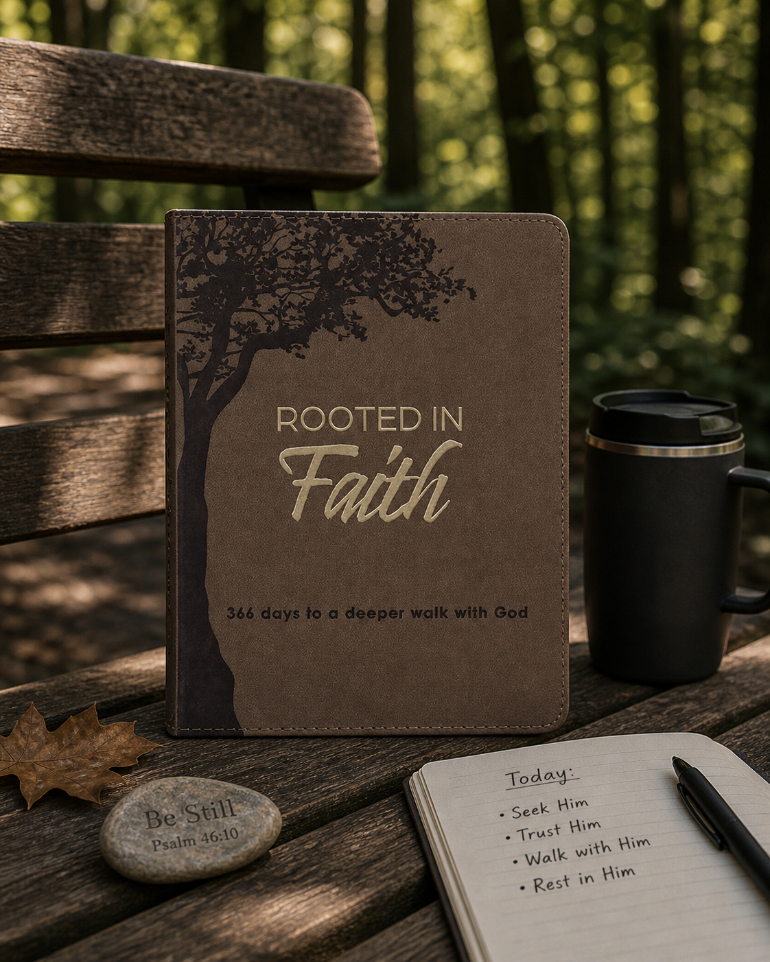 Christian Devotional Journal - Rooted in Faith Brown Faux Leather Devotional