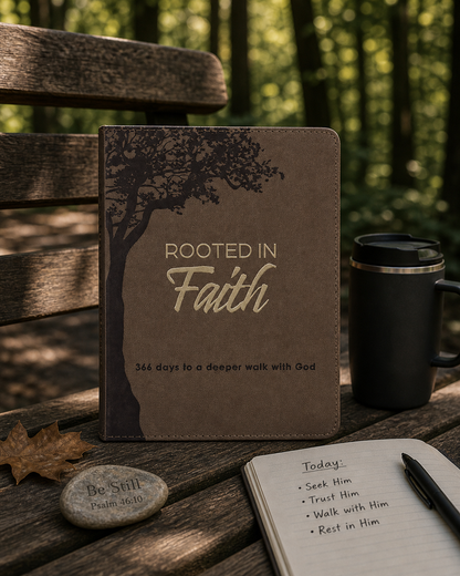 Christian Devotional Journal - Rooted in Faith Brown Faux Leather Devotional