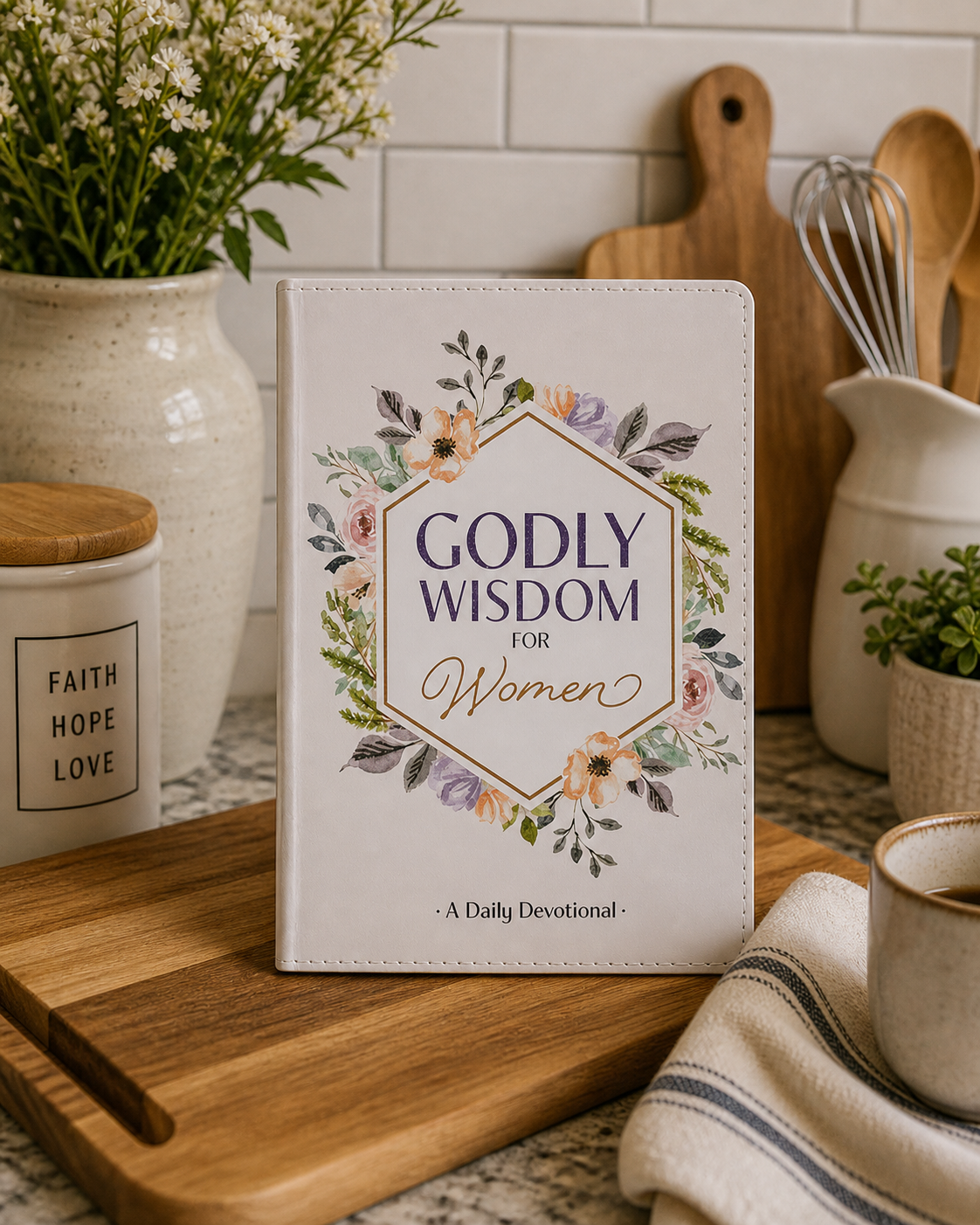 Pocket Size Christian Devotional Journal for Women - Godly Wisdom for Women White Faux Leather Devotional