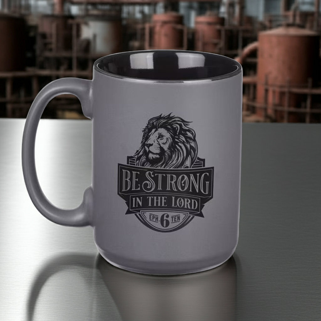 Be Strong Gray Lion Ceramic Coffee Mug - Ephesians 6:10