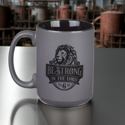 Be Strong Gray Lion Ceramic Coffee Mug - Ephesians 6:10
