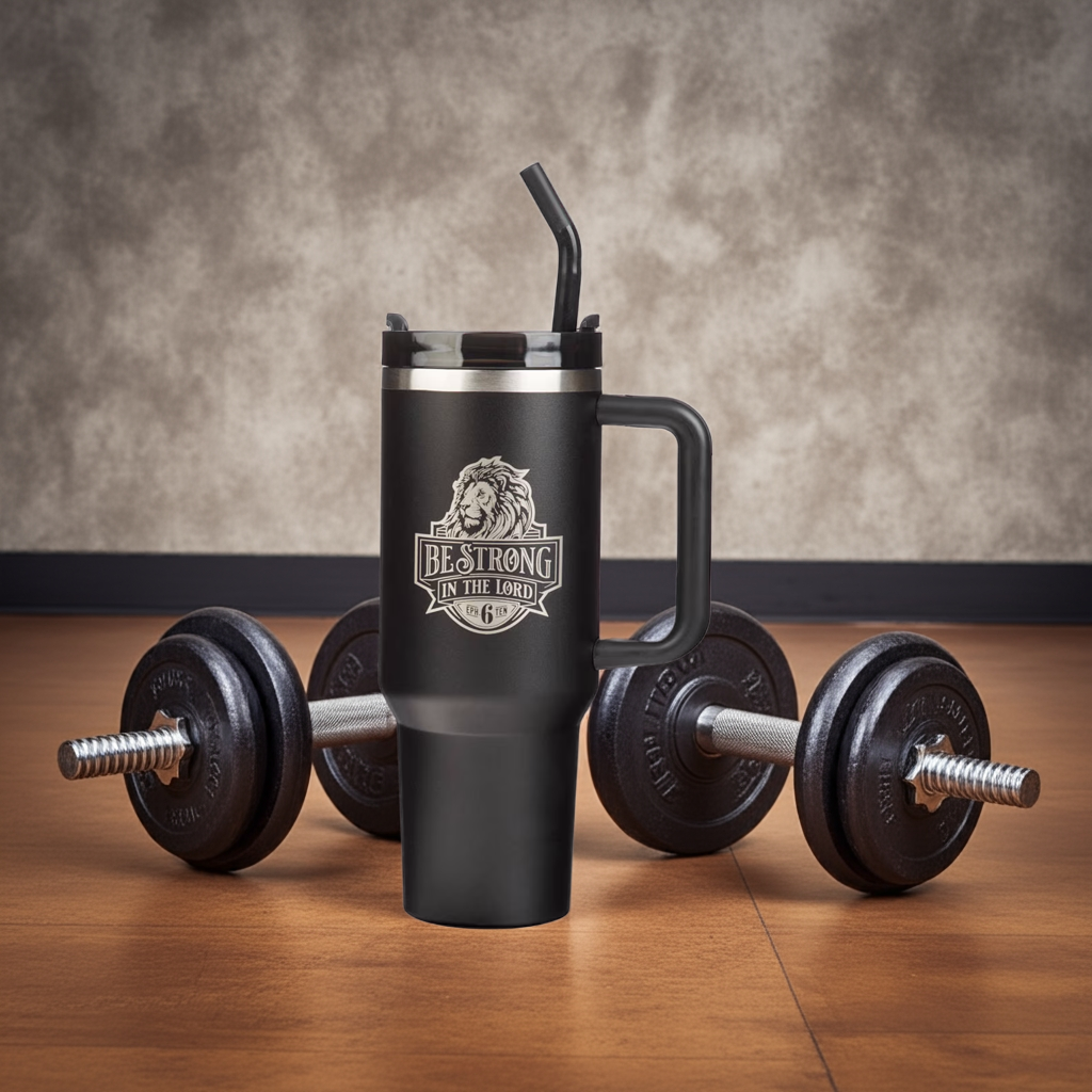 Be Strong in the Lord Black 40 Oz Tumbler with Reusable Straw
