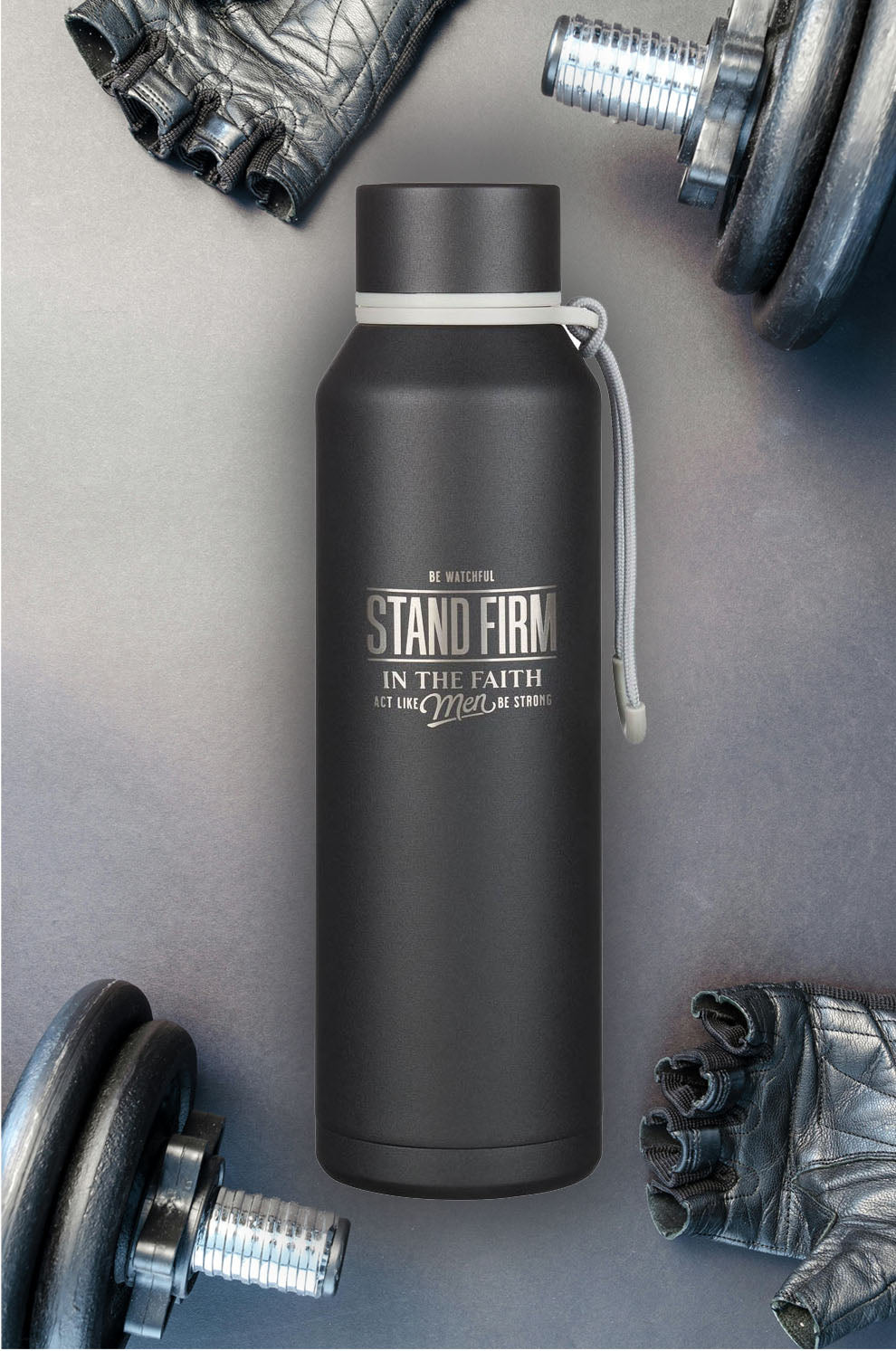 Stand Firm Black Stainless Steel Water Bottle - 1 Corinthians 16:13