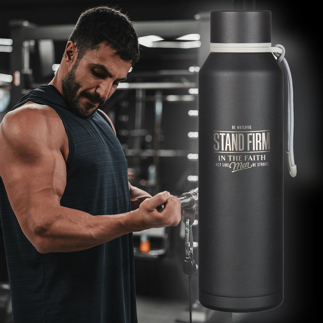 Stand Firm Black Stainless Steel Water Bottle - 1 Corinthians 16:13