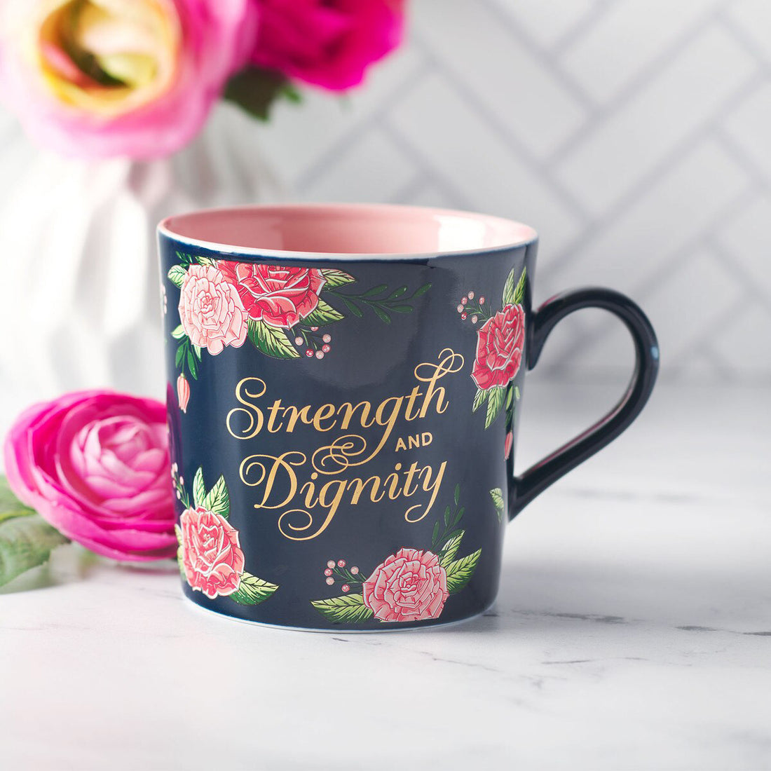Strength and Dignity Floral Ceramic Mug