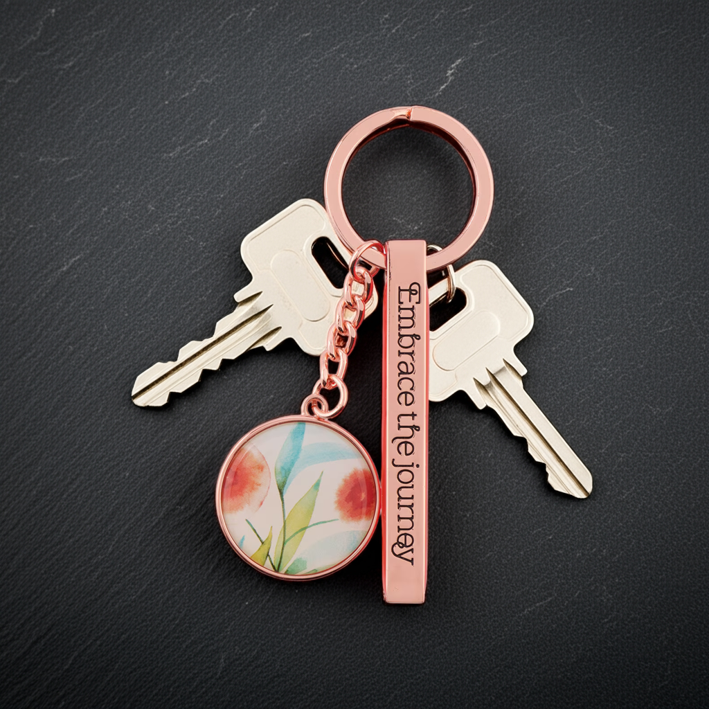 Embrace The Journey Orange Blossoms Rose Gold Key Ring